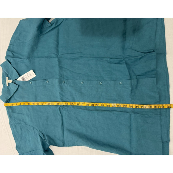 $168 NWT Eileen Fisher Organic Handkerchief Linen Shirt River Blue Sz XL Button - Picture 6 of 12
